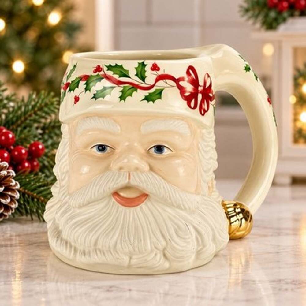 Lenox Holiday Santa Collection Figural Santa Head Ceramic Christmas Mug Handle